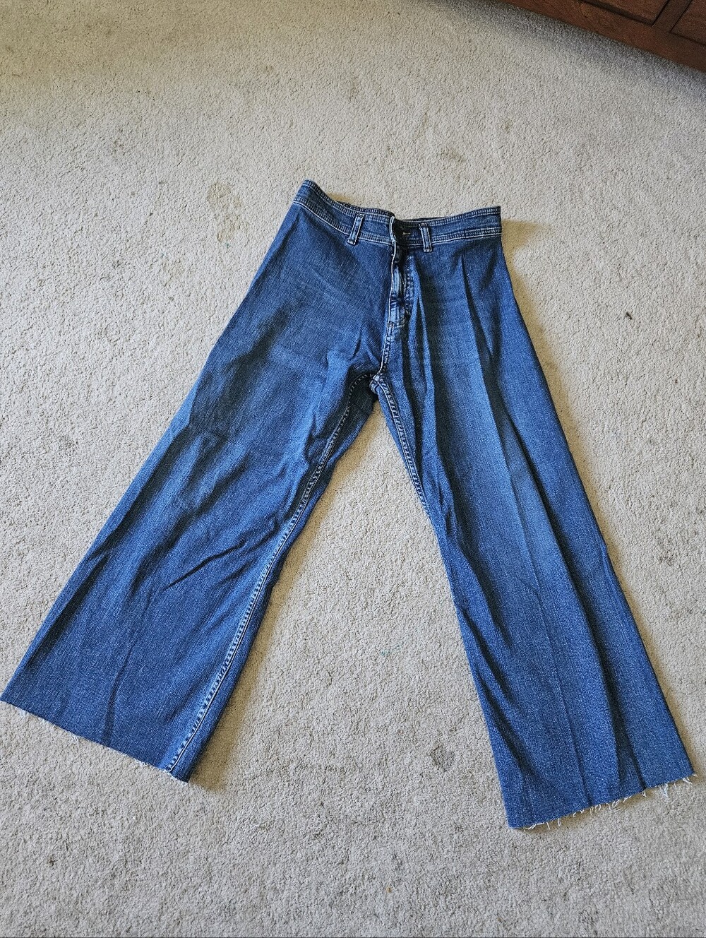 Zara Wide Leg Blue Denim Jeans Size 12 Womens Cutoff